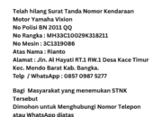 PENGUMUMAN KEHILANGAN STNK MOTOR VIXION ATAS NAMA RIANTO